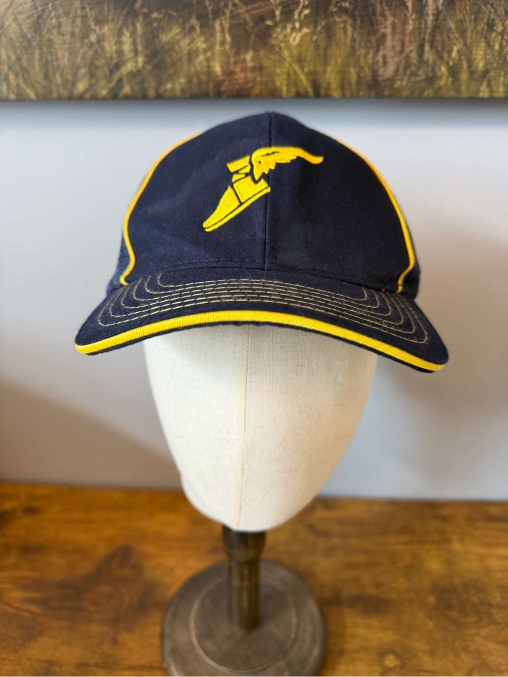 Goodyear Collection Wingfoot Logo Mesh Trucker Hat Snapback Navy Yellow Cap OSFM